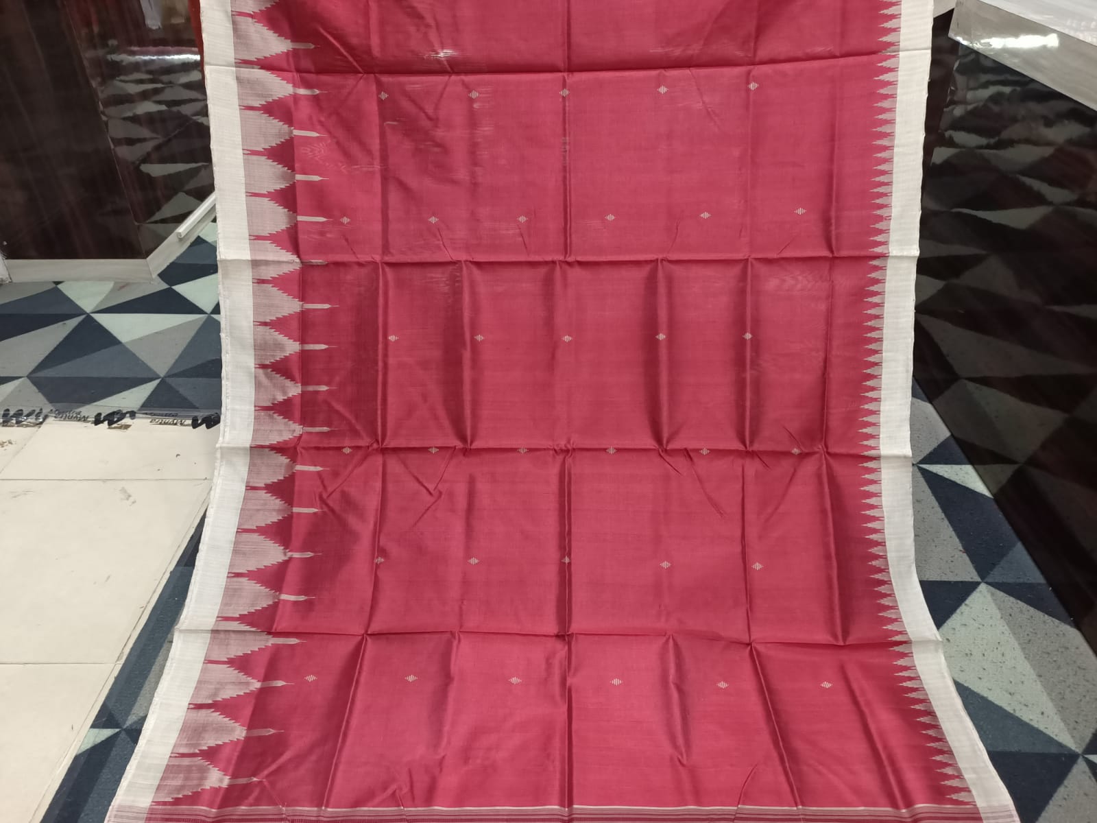 Maroon Cream Phoda Kumbha Tusser Silk Saree