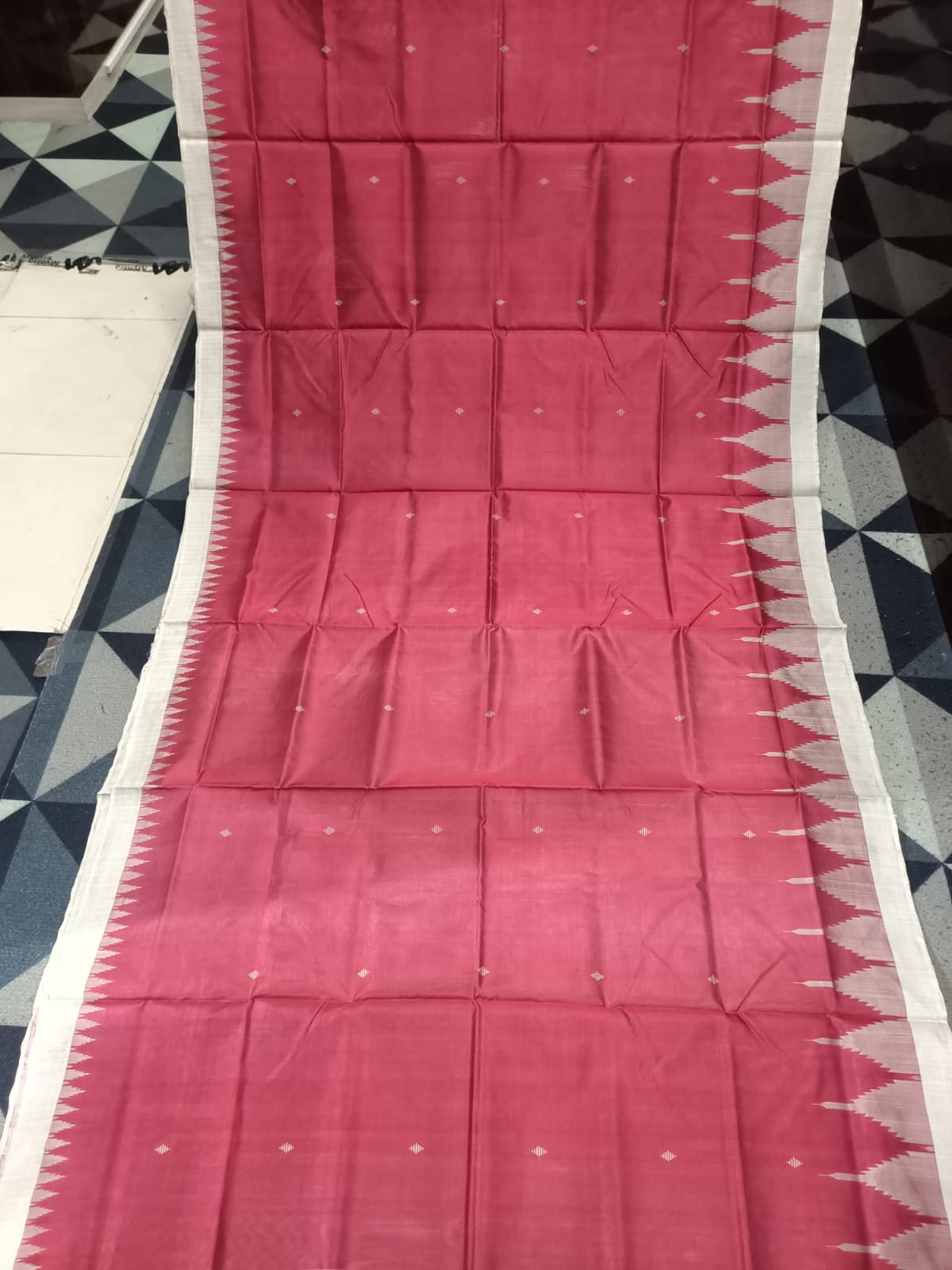 Maroon Cream Phoda Kumbha Tusser Silk Saree