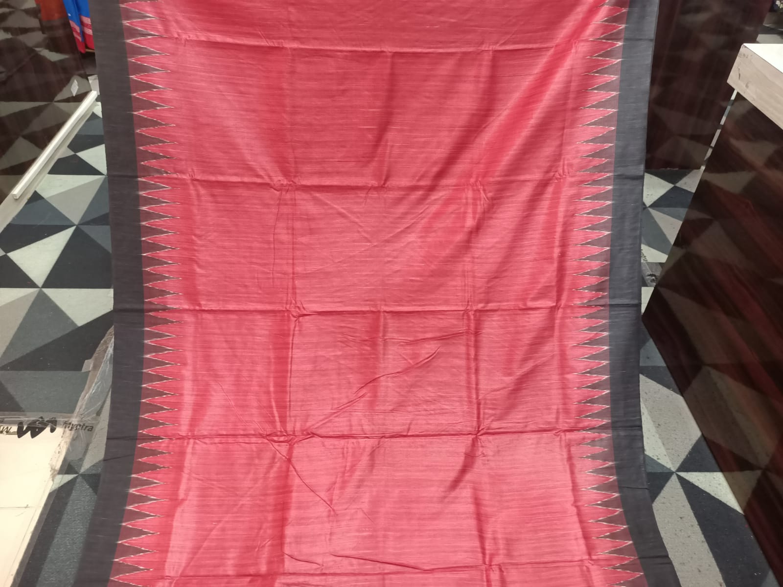 Maroon Black Kumbha Border Eri Tusser Silk Saree