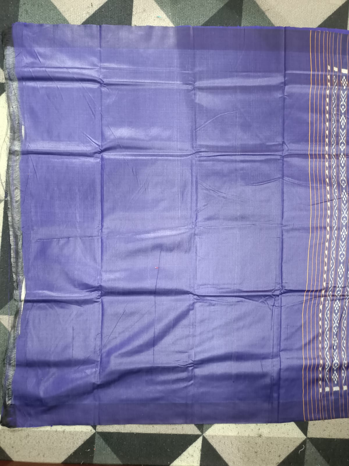 White Blue Kumbha Border Eri Tusser Silk Saree