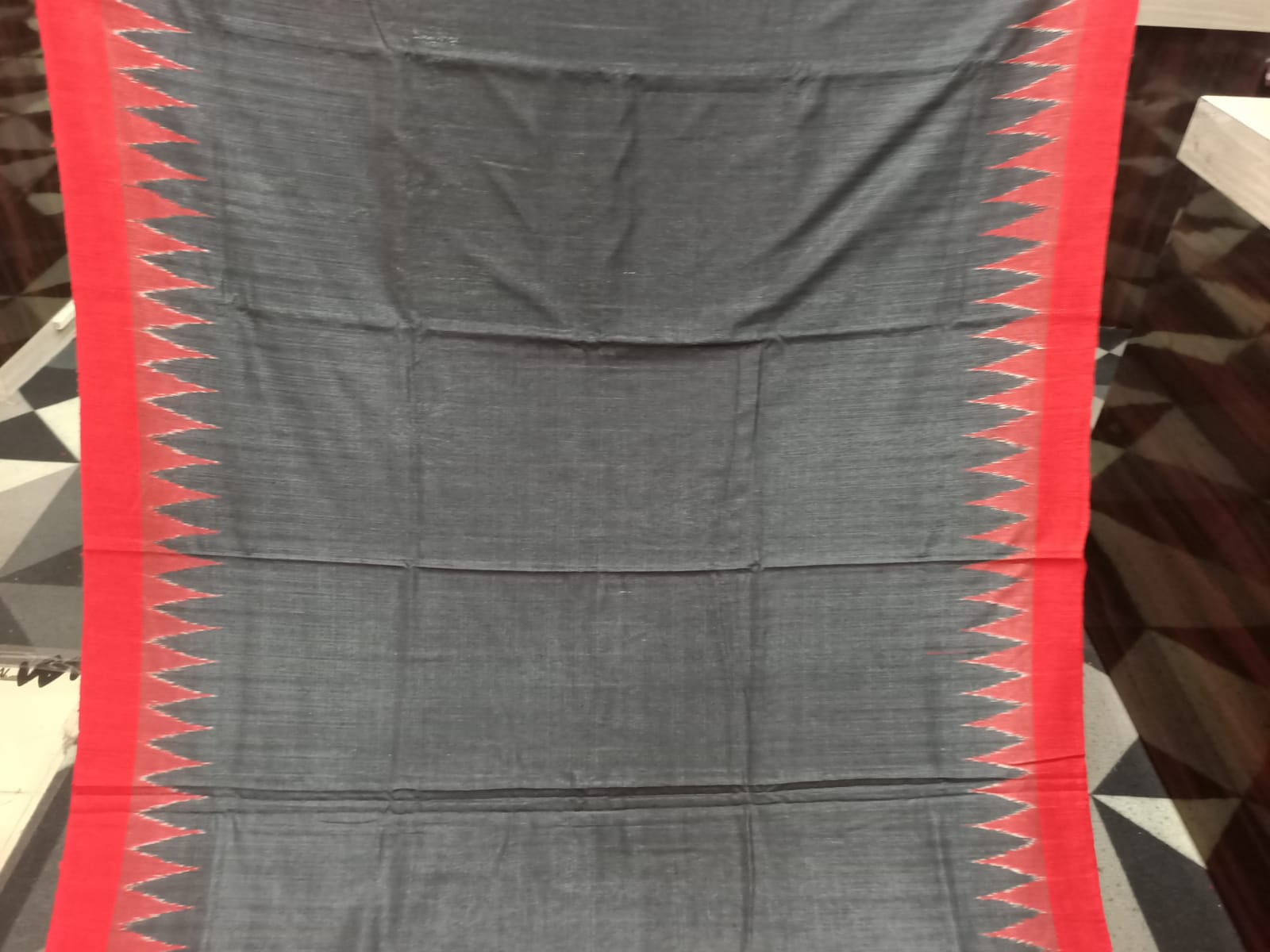 Black Red Kumbha Border Eri Tusser Silk Saree