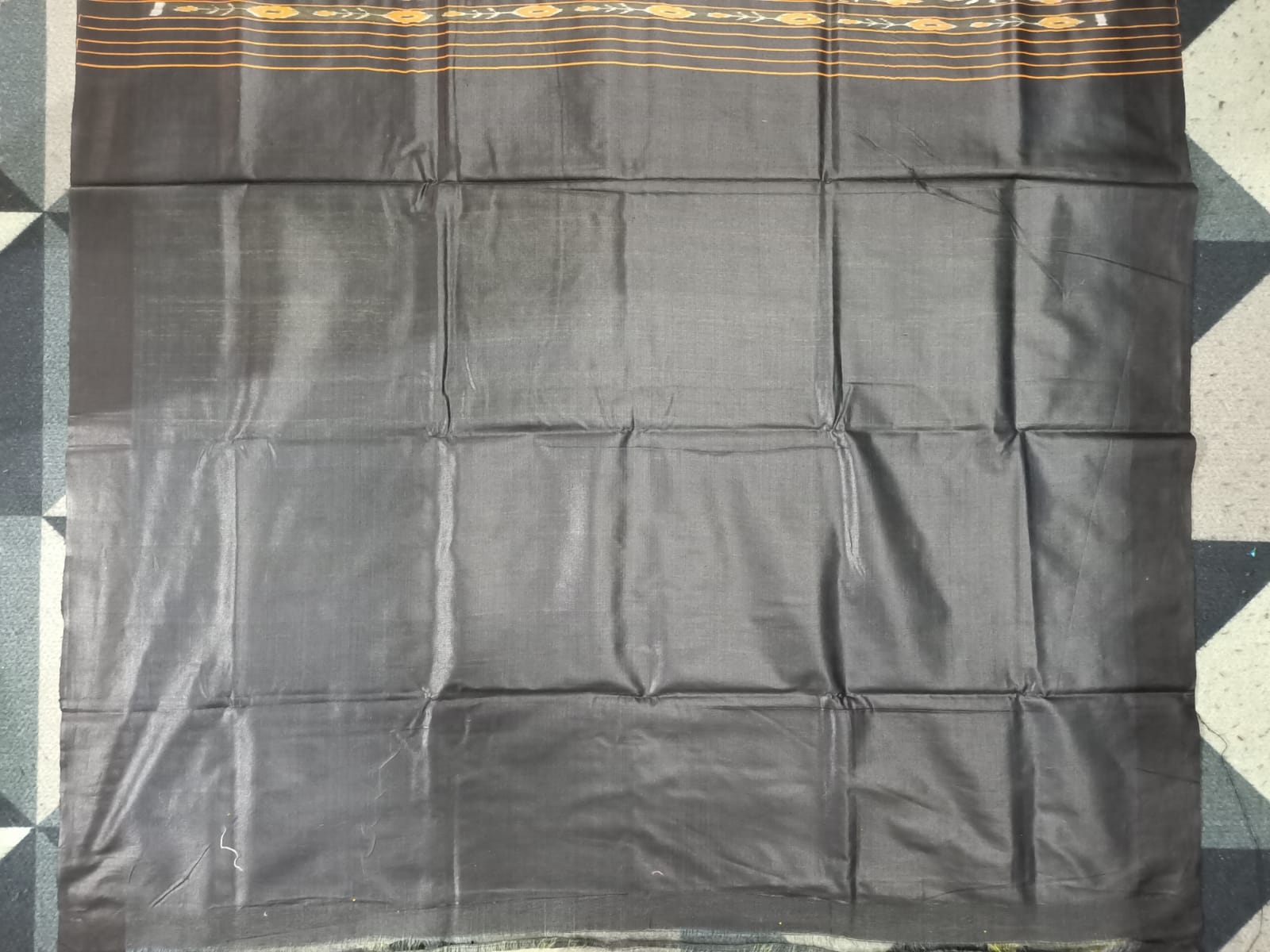 Yellow Black Kumbha Border Eri Tusser Silk Saree