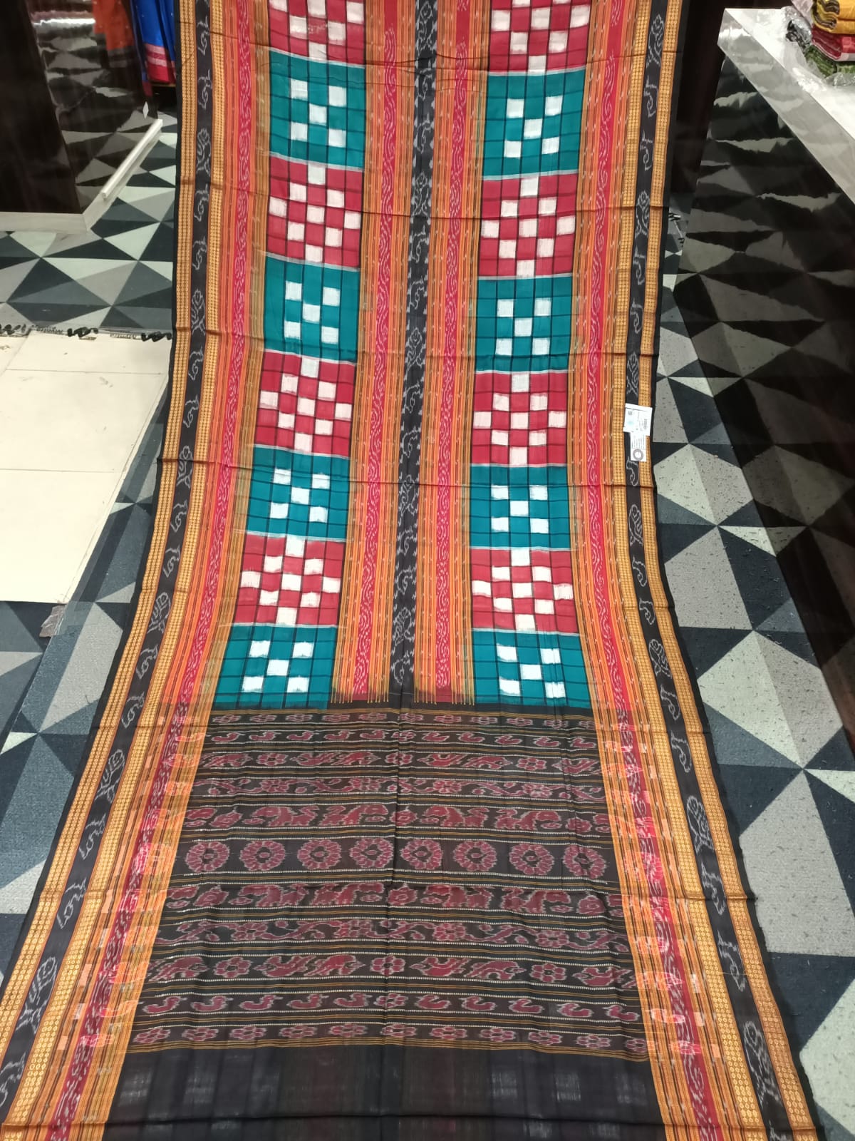 Green Red Black Bichitrapuri Sambalpuri Cotton Saree