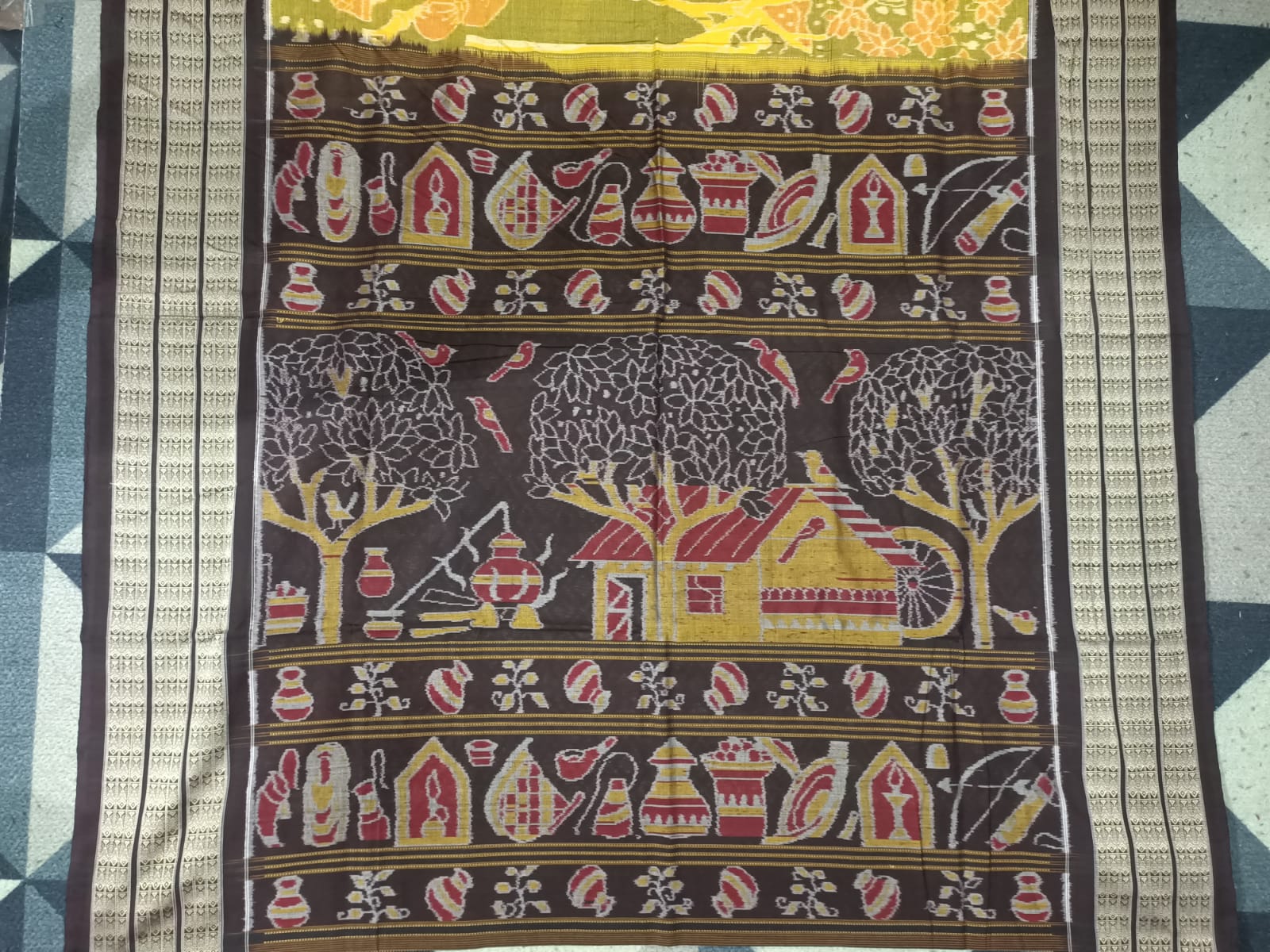 Yellow Black Mahulabenta Sambalpuri Cotton Saree