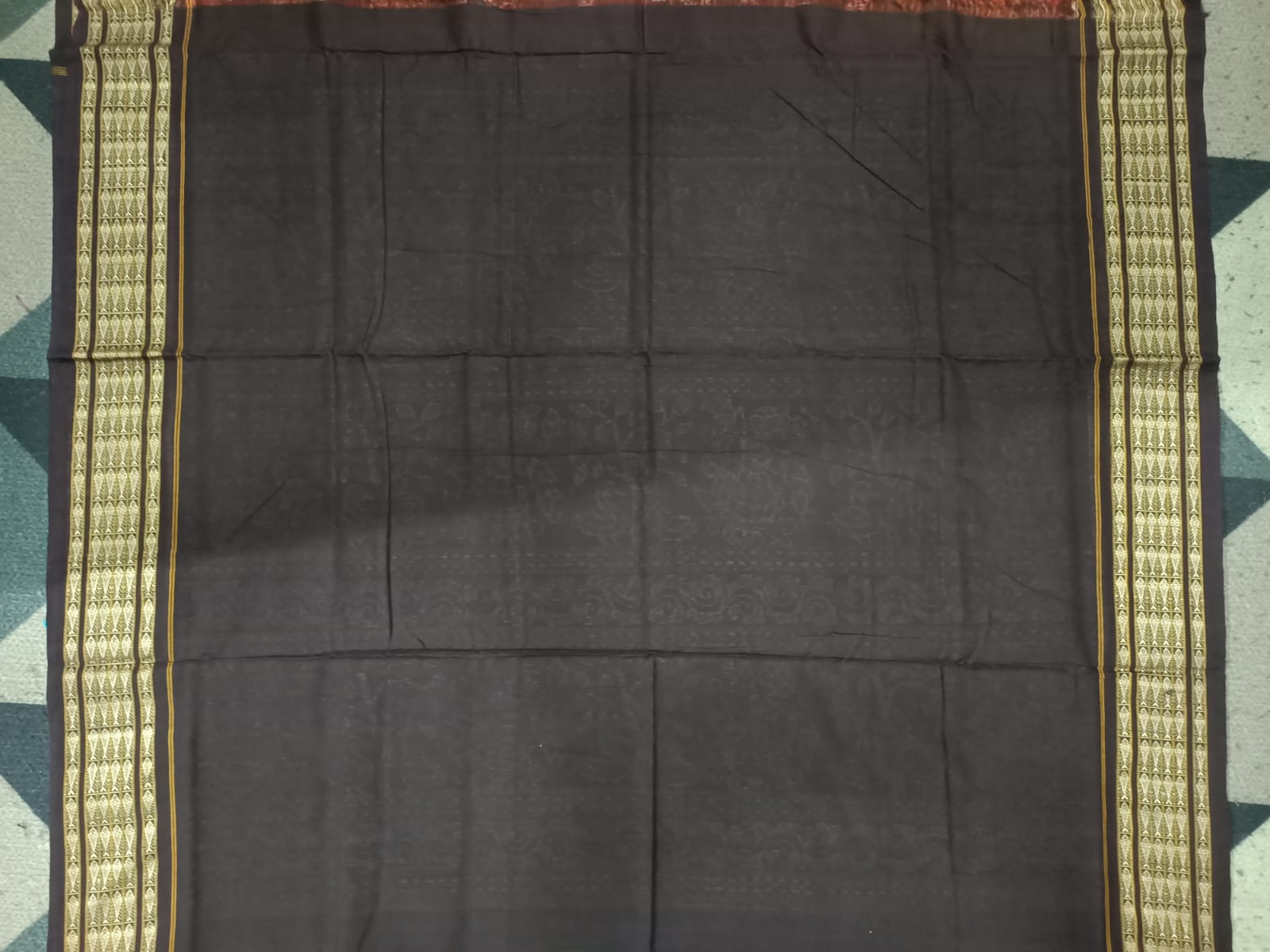 Rust Coffee Temple & Tree Design Sambalpuri Cotton Saree