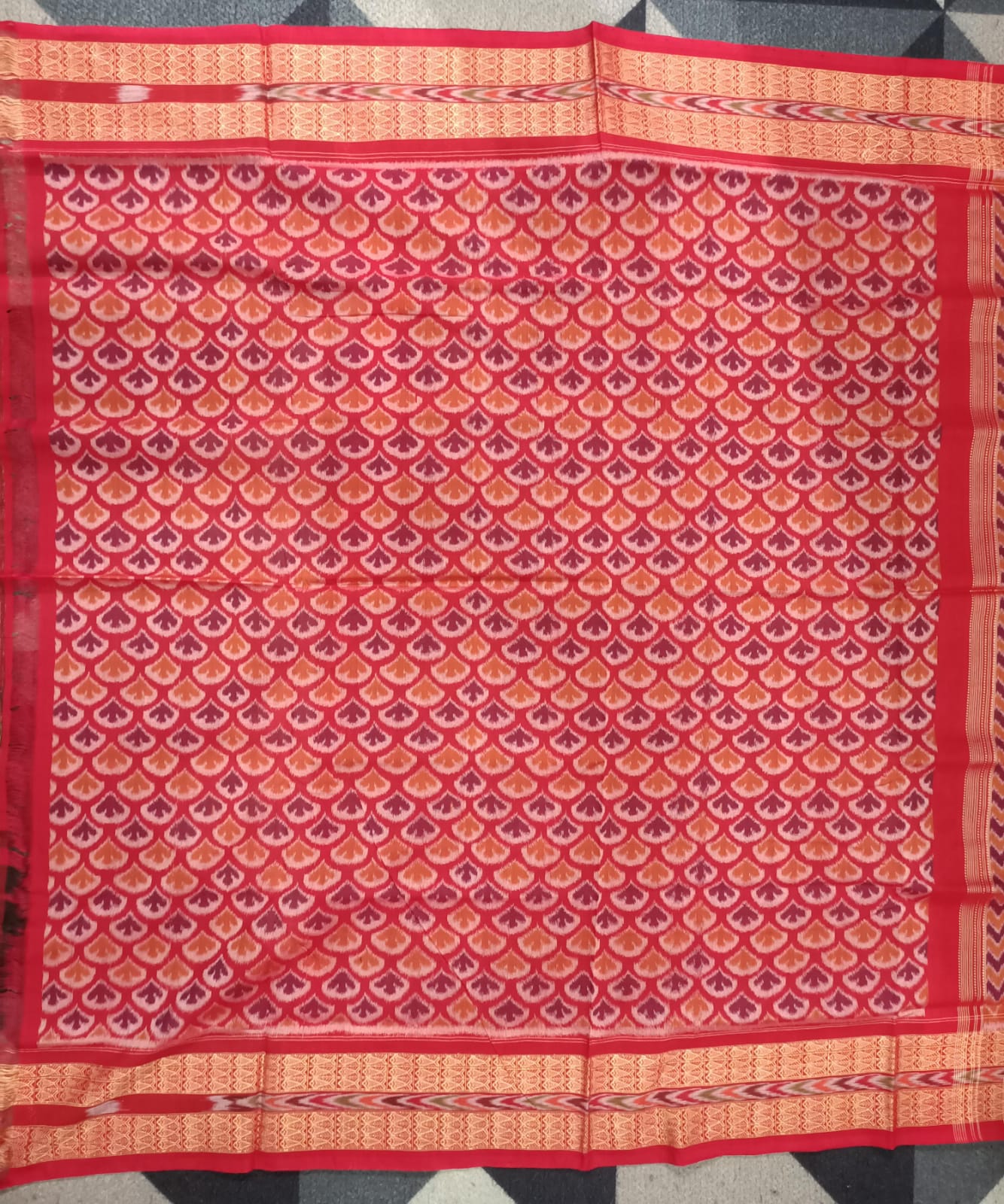Black Red Crown Design Sambalpuri Cotton Saree