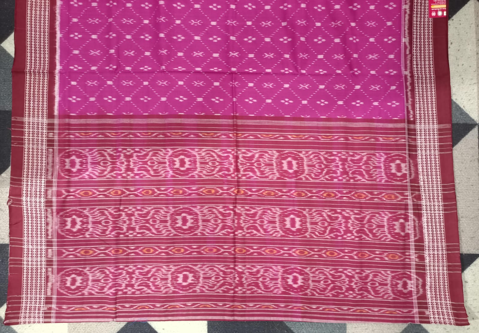 Magenta Maroon Small Flower Design Sambalpuri Cotton Saree