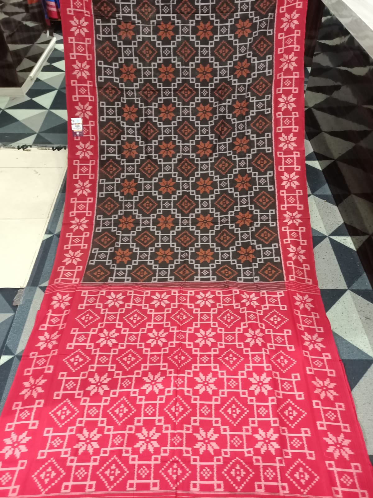 Black Orange Telia Rumal Design Sambalpuri Cotton Saree
