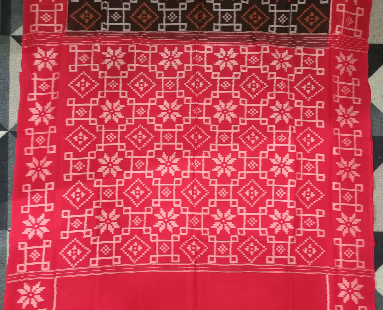 Black Orange Telia Rumal Design Sambalpuri Cotton Saree