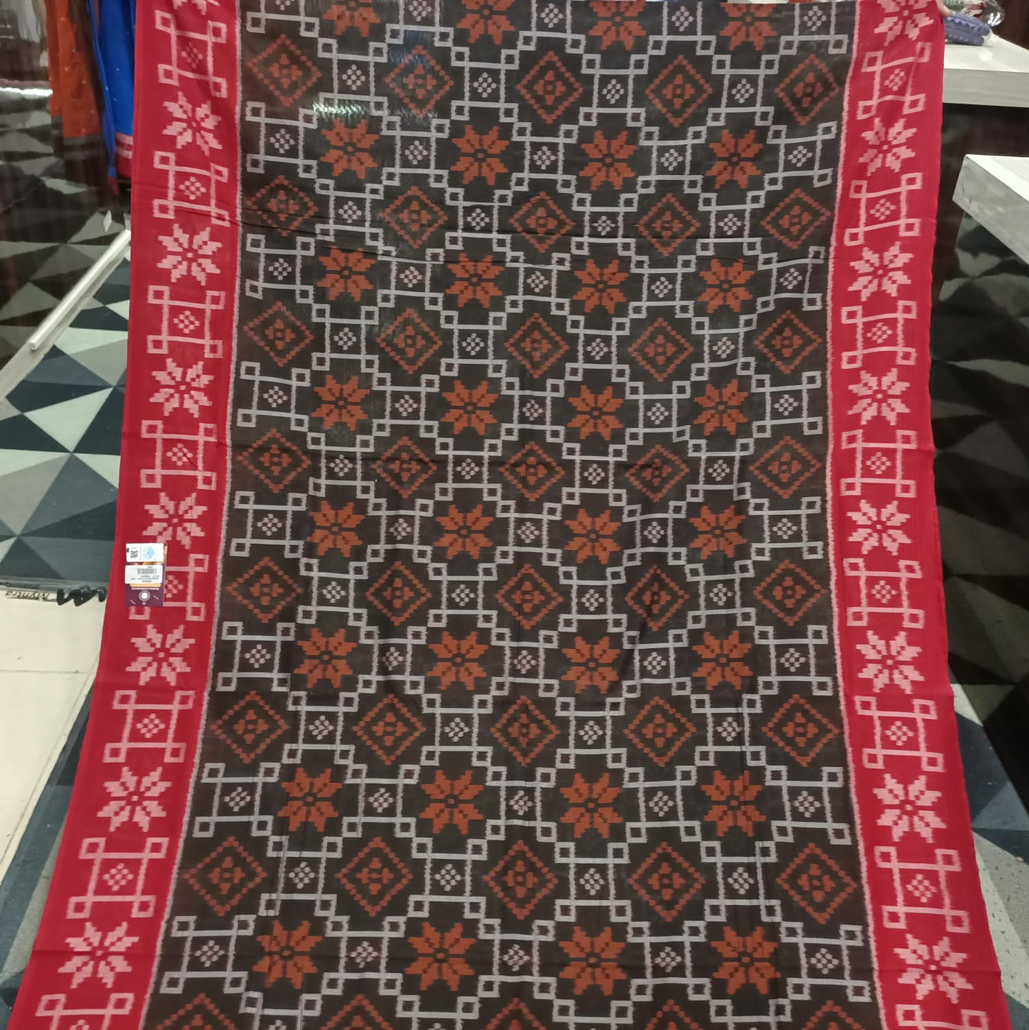 Black Orange Telia Rumal Design Sambalpuri Cotton Saree