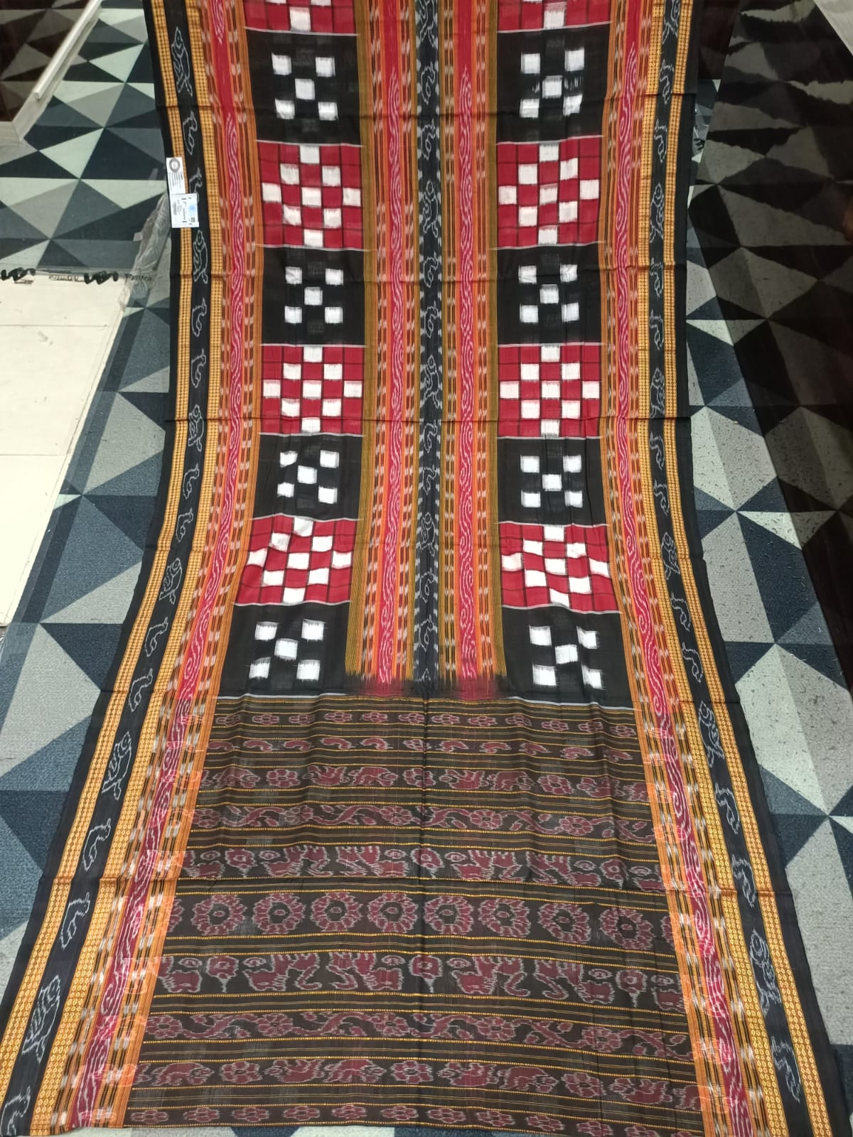 Red Black Bichitrapuri Sambalpuri Cotton Saree