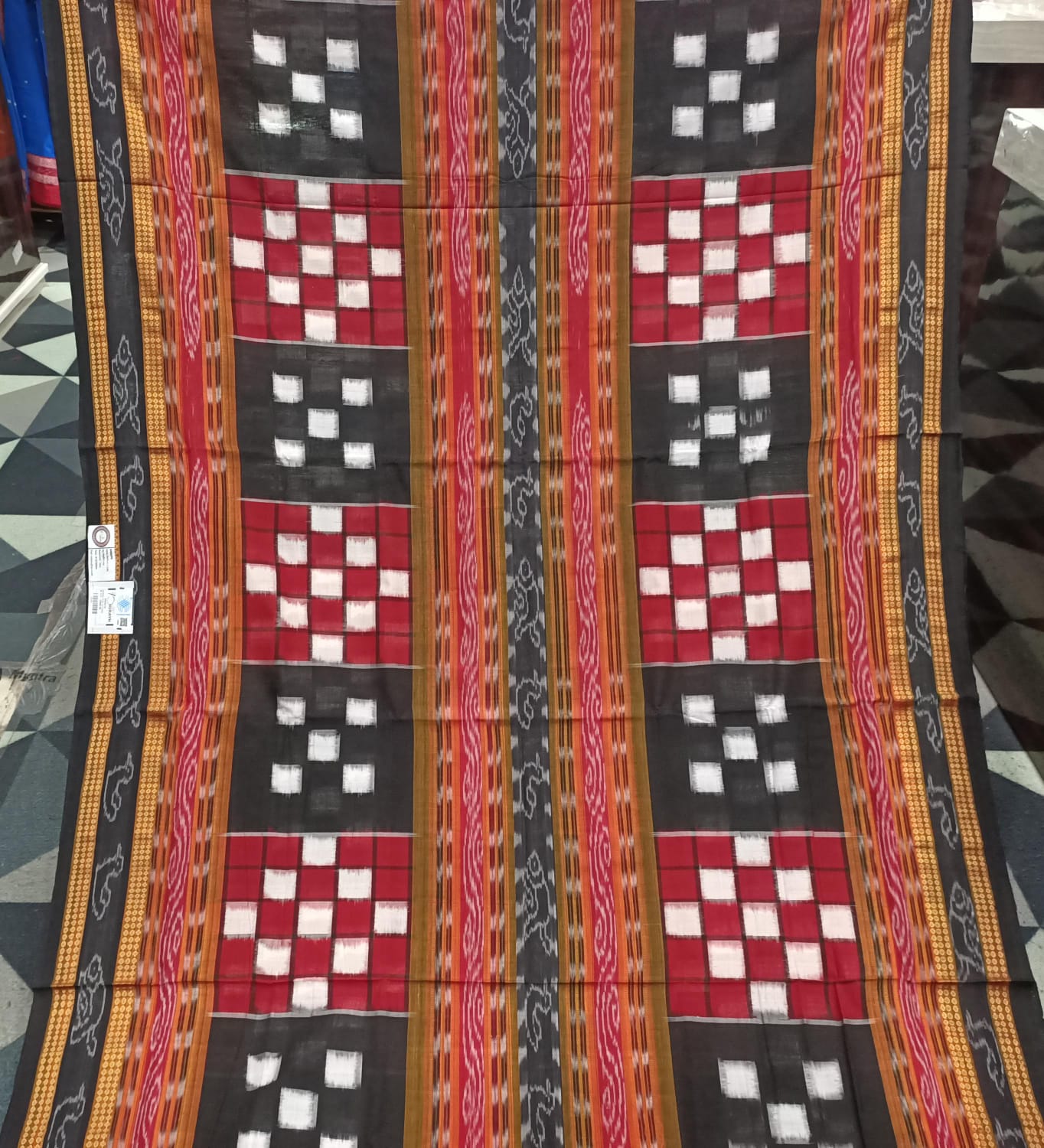 Red Black Bichitrapuri Sambalpuri Cotton Saree