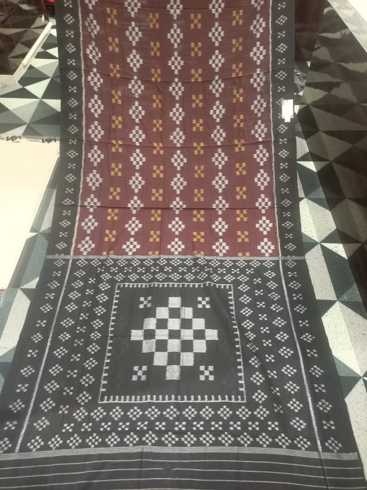 Coffee Black Pasapali Khandua Cotton Saree