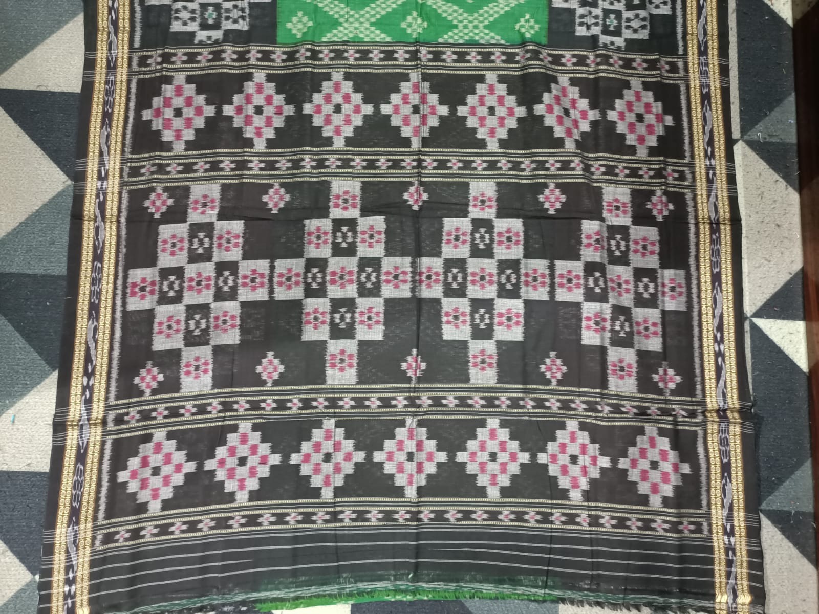 Green Black Tarabali Design Khandua Cotton Saree