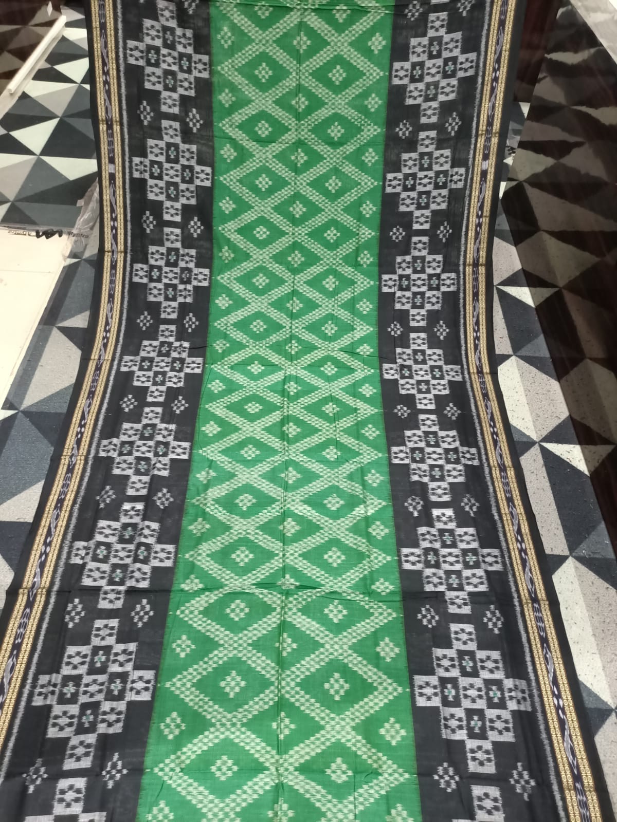 Green Black Tarabali Design Khandua Cotton Saree