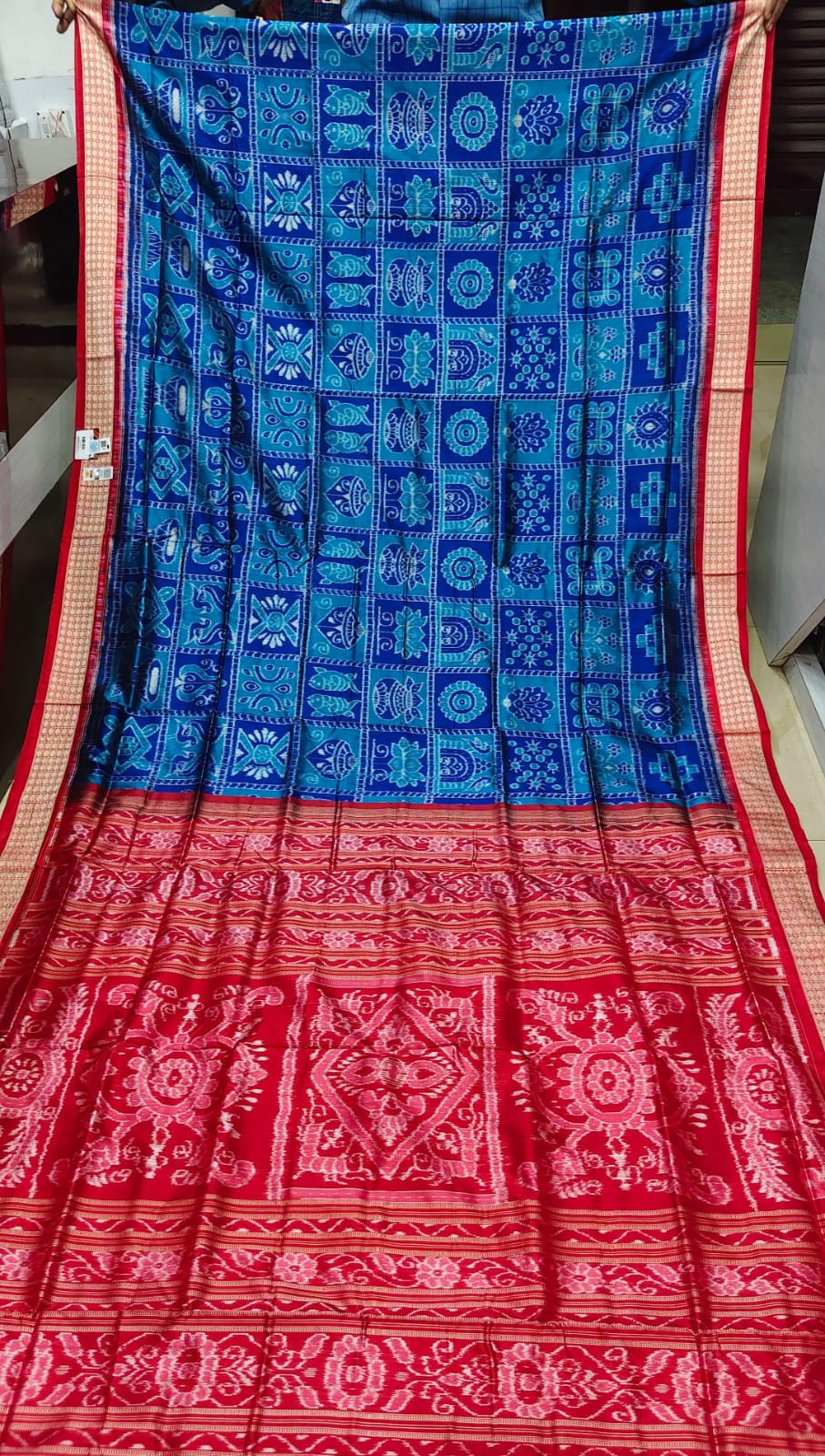 Blue Red Nabakothi Design Sambalpuri Silk Saree