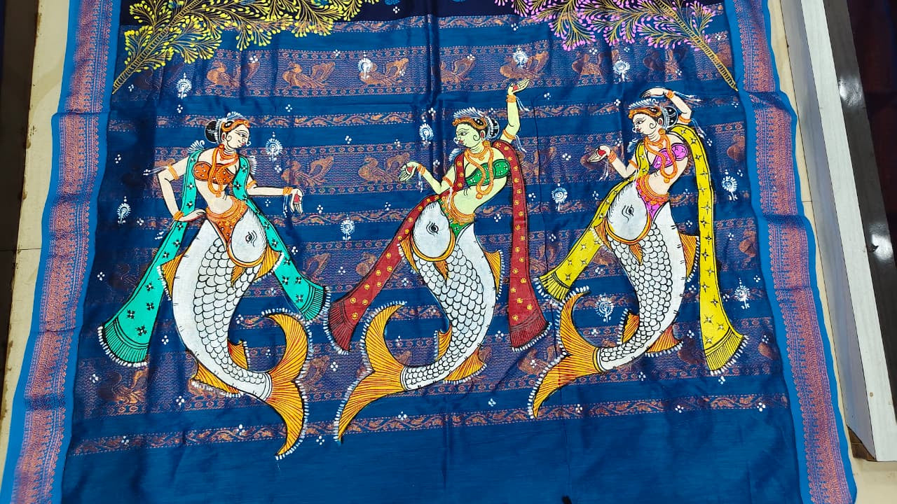 Navy Blue Mastya Kanya Theme Pattachitra South Cotton Saree
