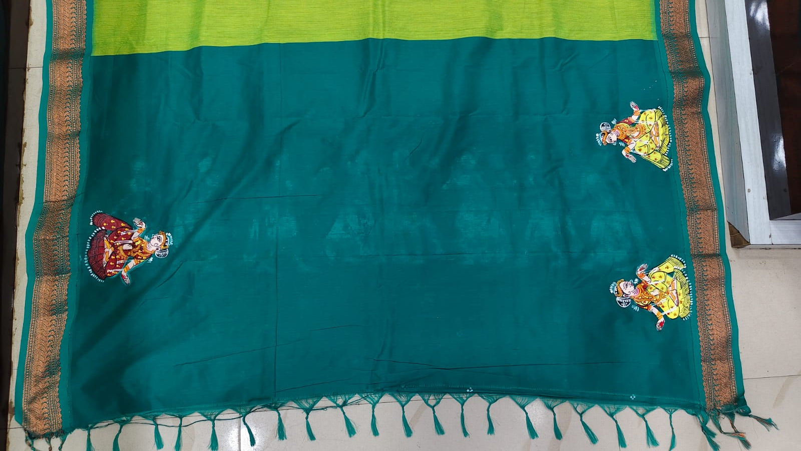 Lemon Green Marriage Theme Pattachitra South Cotton Saree