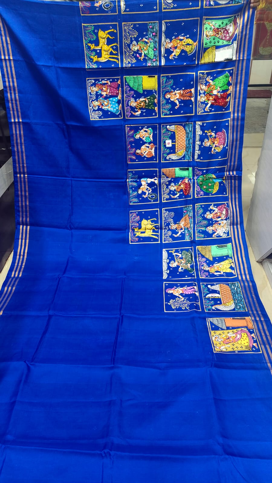 Blue Small Box Boita Theme Pattachitra Kanjeeveram Silk Saree