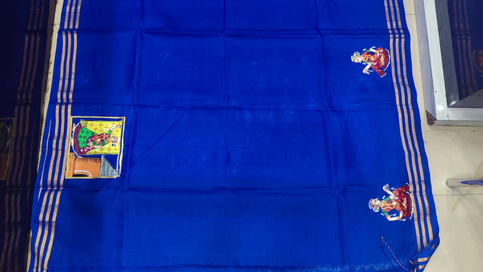 Blue Small Box Boita Theme Pattachitra Kanjeeveram Silk Saree