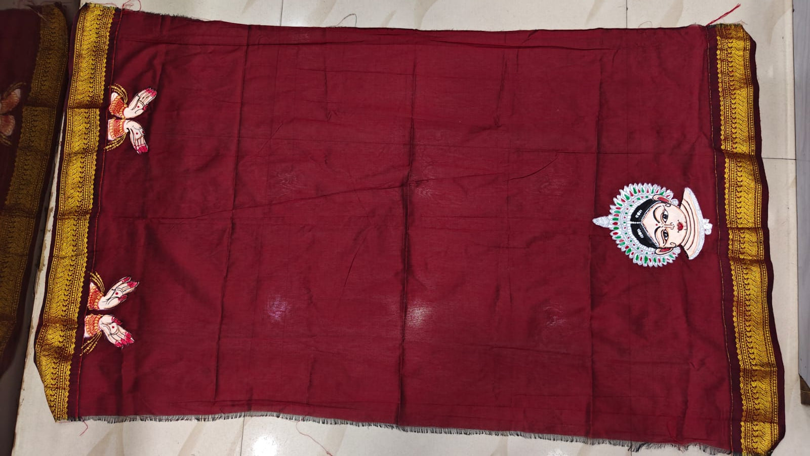 Green Maroon Odishi Face And Mudra Theme Pattachitra South Cotton Saree
