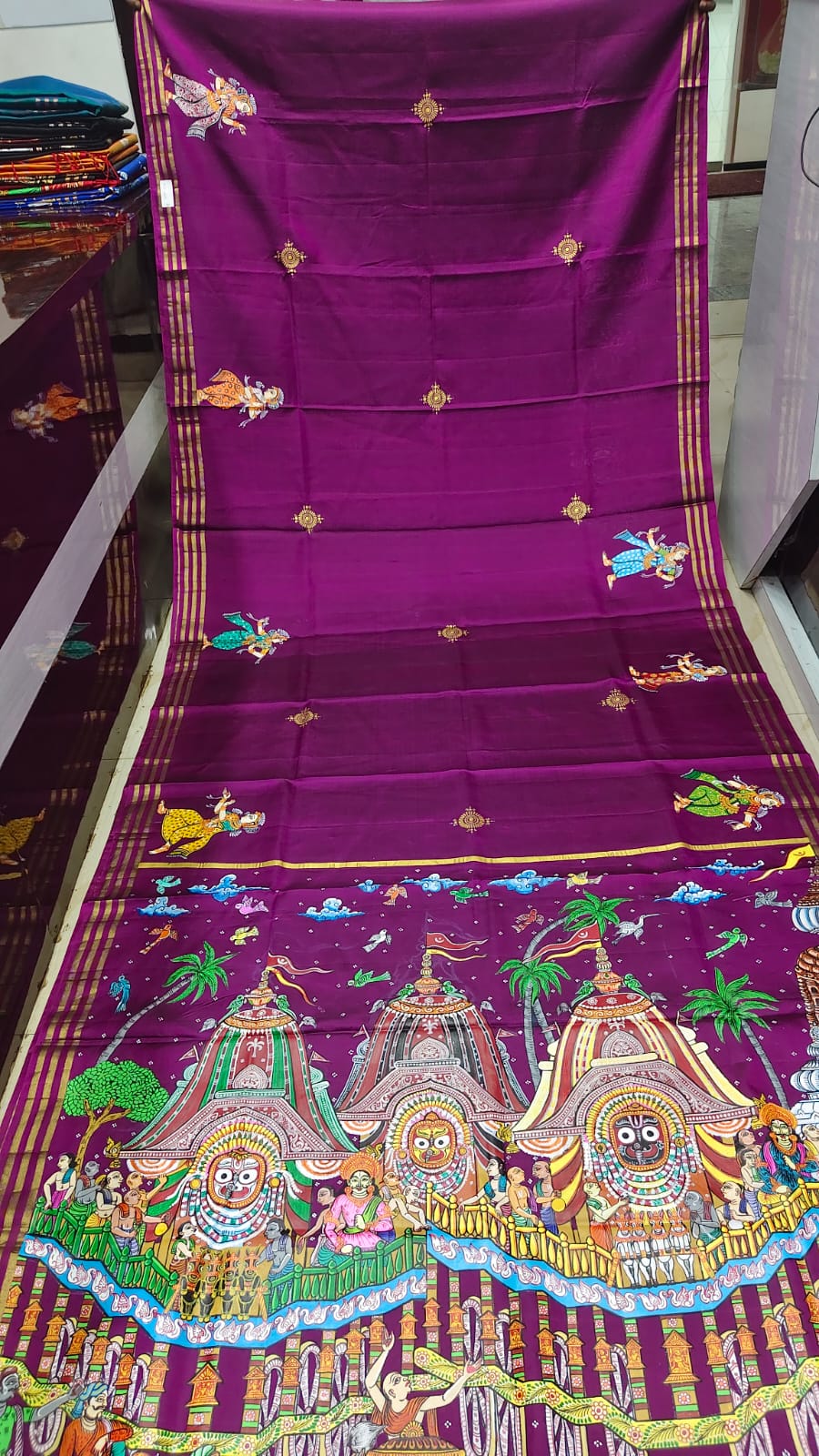 Purple Ratha Yatra Theme Pattachitra Kanjeeveram Silk Saree