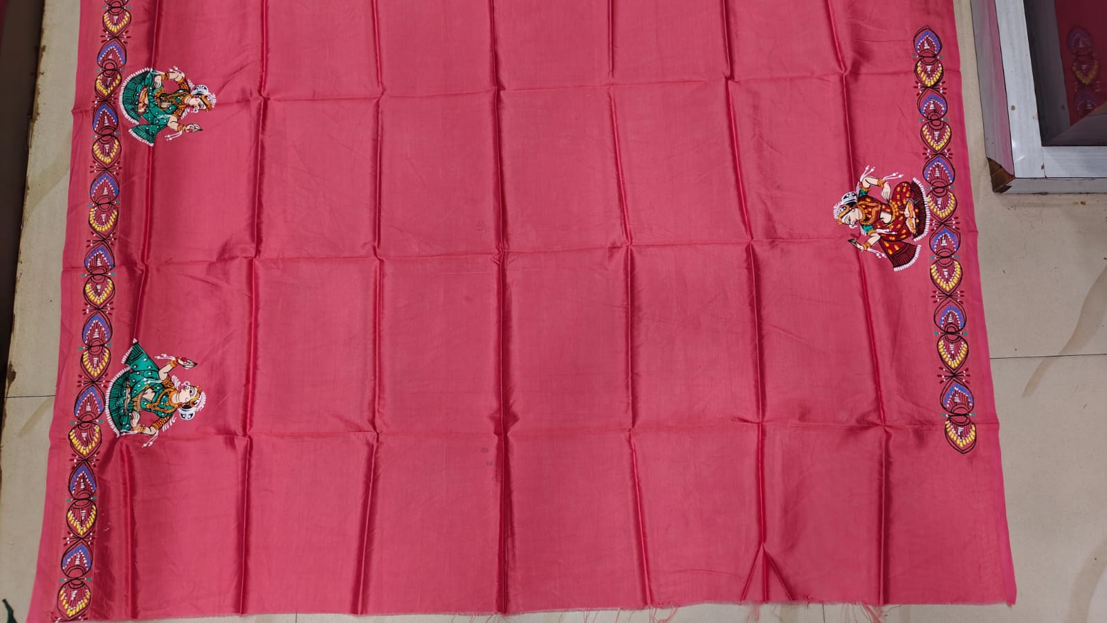 Peach Bata Savitri Theme Pattachitra Khadi Silk Saree