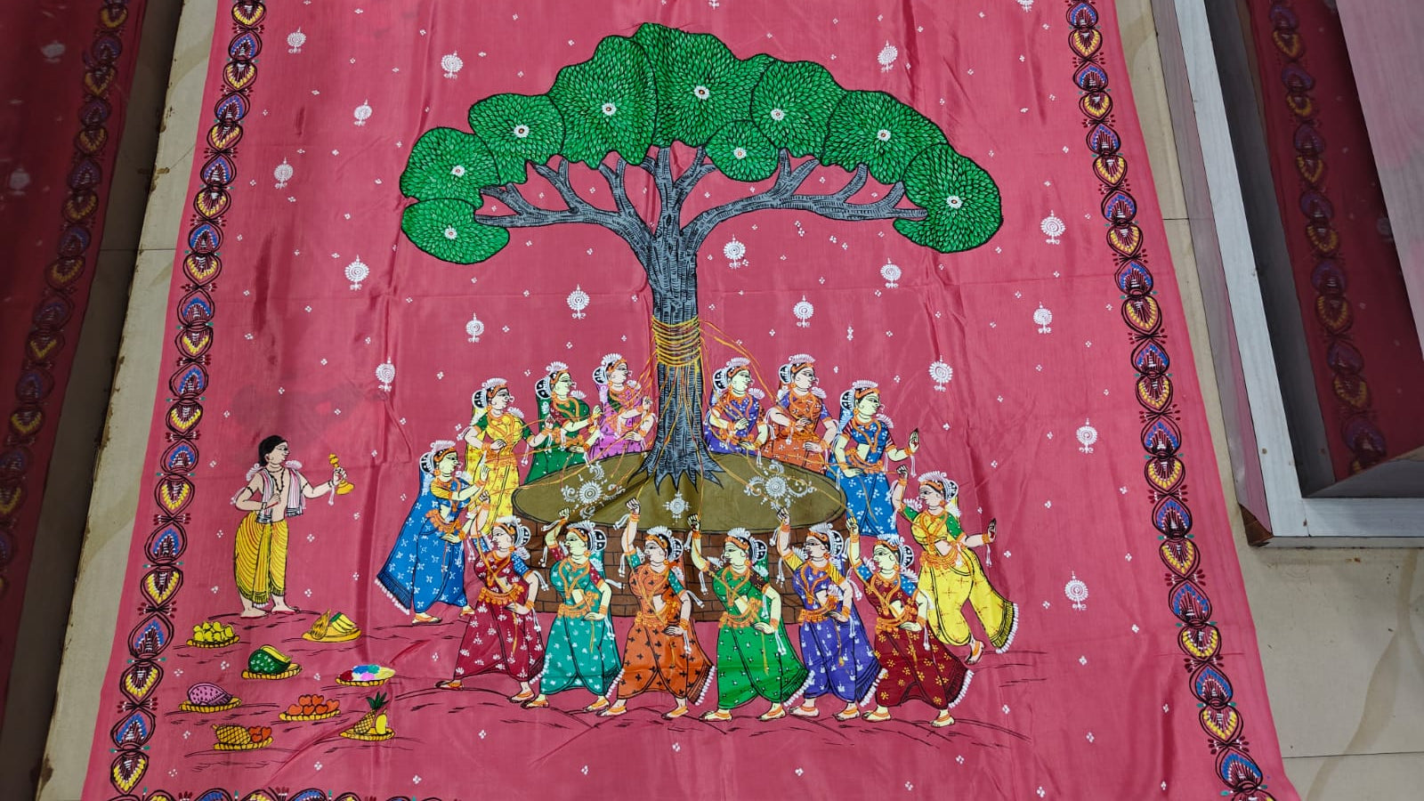 Peach Bata Savitri Theme Pattachitra Khadi Silk Saree