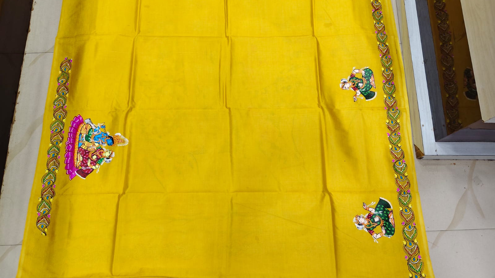 Yellow Kandarp Hasti Theme Pattachitra Khadi Silk Saree