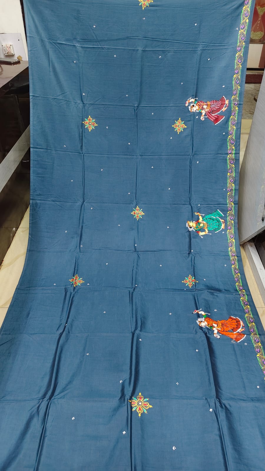 Grey Rama Sita Vivah Theme Pattachitra Khadi Silk Saree