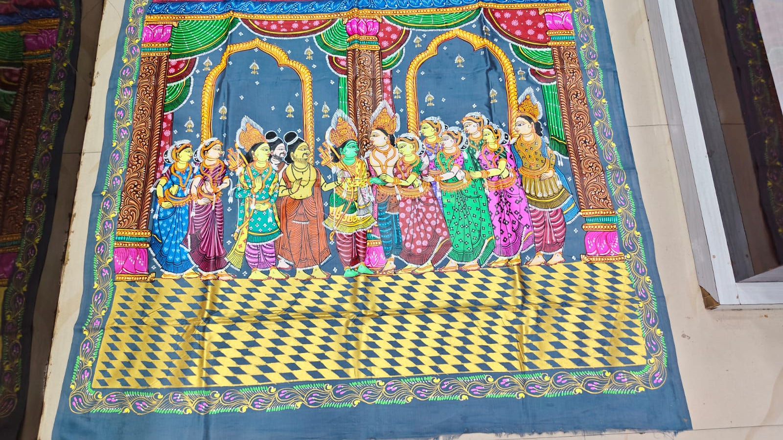 Grey Rama Sita Vivah Theme Pattachitra Khadi Silk Saree