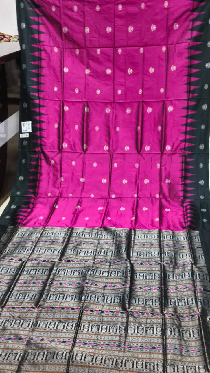 Magenta Black Kalashi Plan Border Bomkai Silk Saree