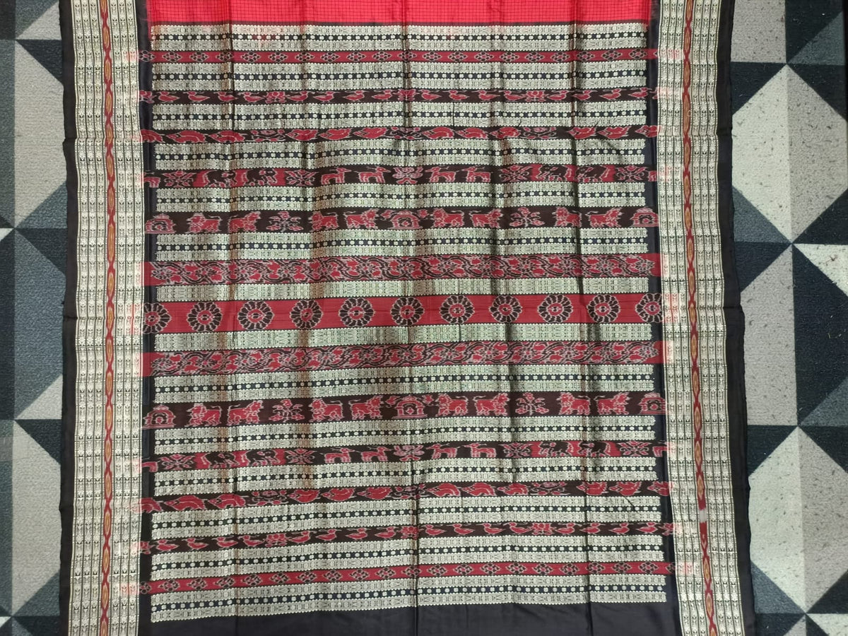 Red Black Sachipar Odisha Handloom Sambalpuri Silk Saree