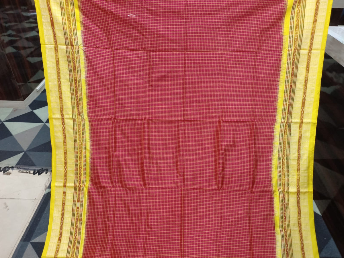 Maroon Yellow Sachipar Odisha Handloom Sambalpuri Silk Saree