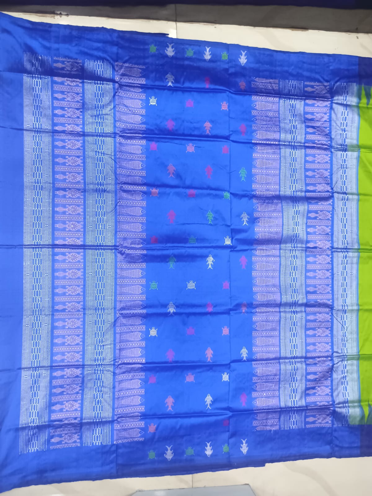 Parrot Green Blue Mastya Kachhap Bomkai Silk Saree