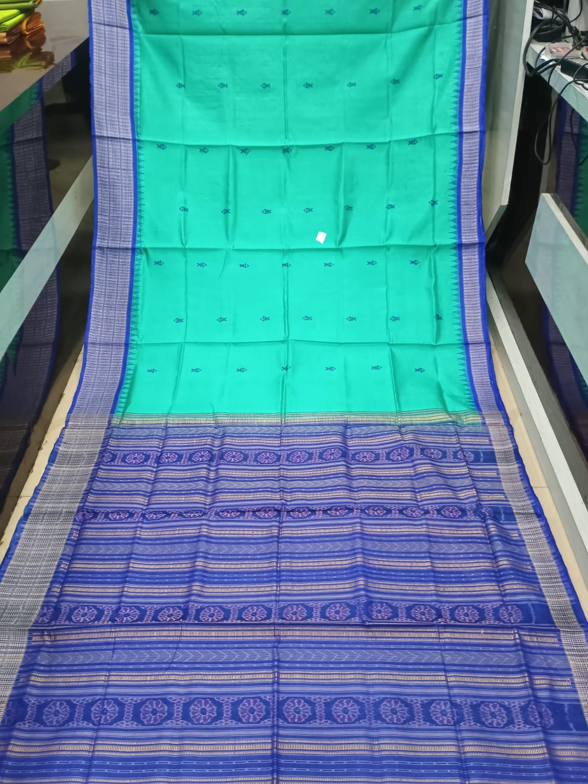 Sea Green and Royal Blue Sambalpuri Phoda Kumbha Tussar Silk Saree
