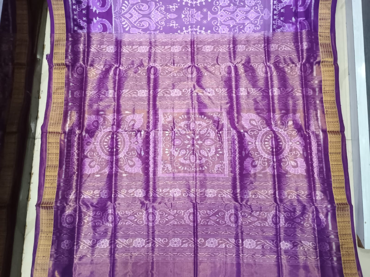 Light Purple Dark Purple Round Tribal Design Sambalpuri Half Tissue Silk Saree
