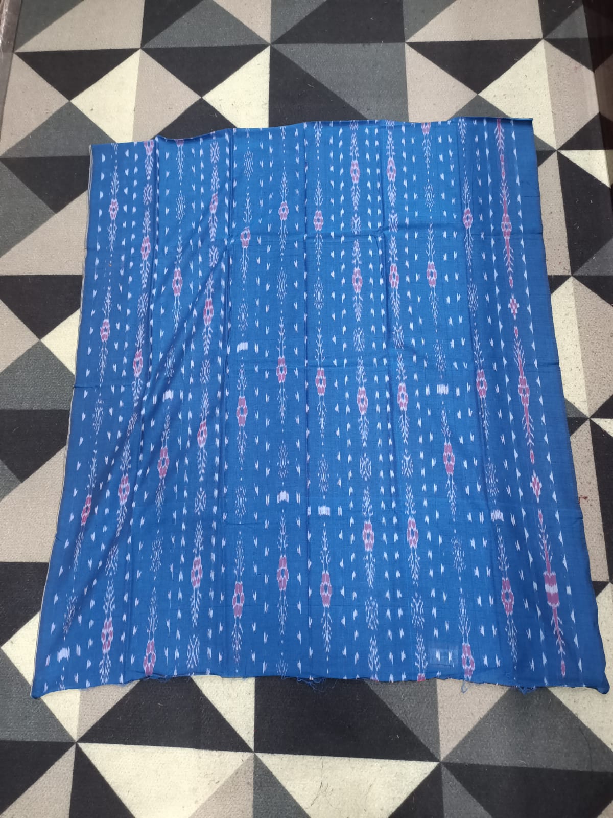 Blue Red Handwoven Odisha Ikat Unstitched Dress Material Set (Top 2.5m, Bottom 2m, Dupatta 2.5m)