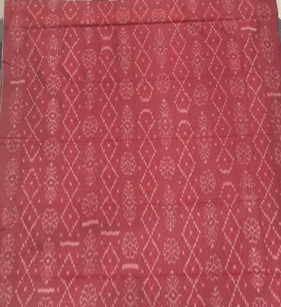 Maroon Yellow Handwoven Odisha Ikat Unstitched Dress Material Set (Top 2.5m, Bottom 2m, Dupatta 2.5m)