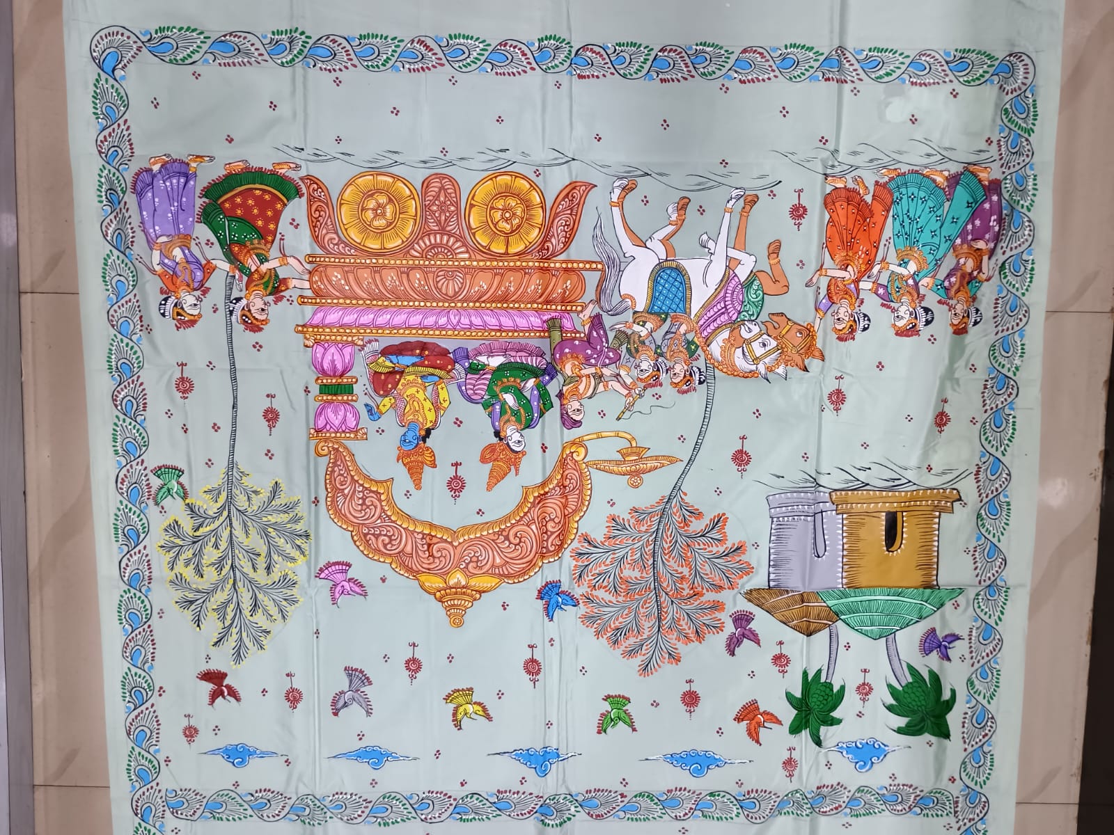 Aqua Mathura Vijay Theme Pattachitra Khadi Silk Saree