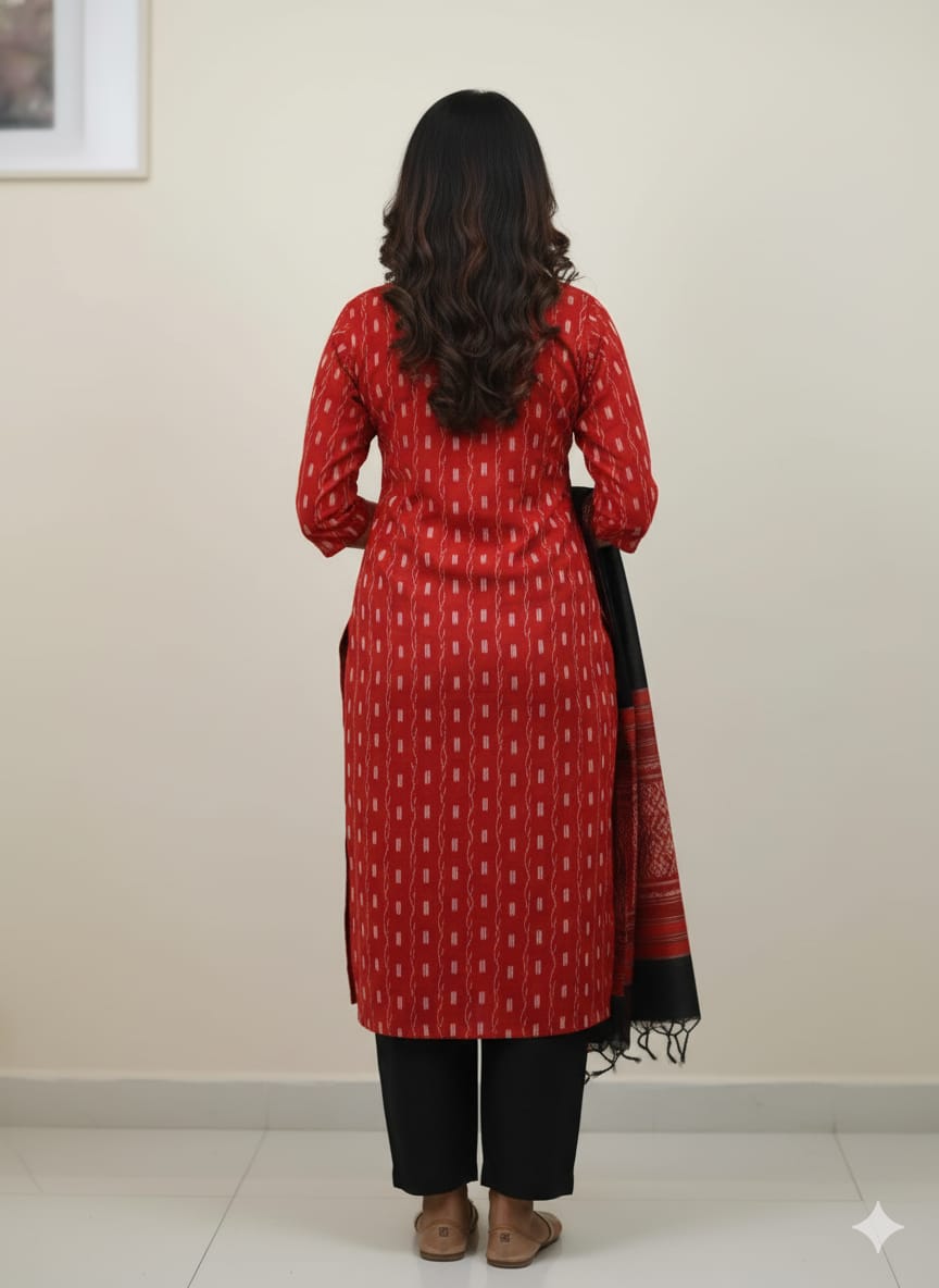 Red Black Lata Design Dress Set
