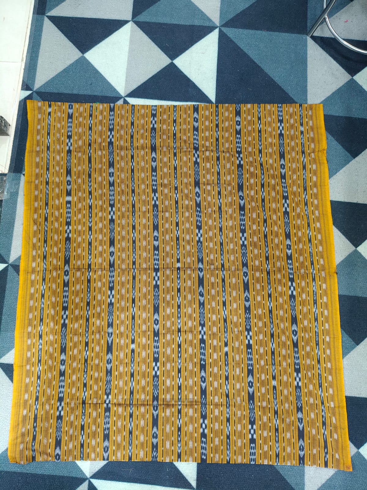 Yellow Grey Handwoven Odisha Ikat Unstitched Dress Material Set (Top 2.5m, Dupatt2.5m, Bottom 2m)