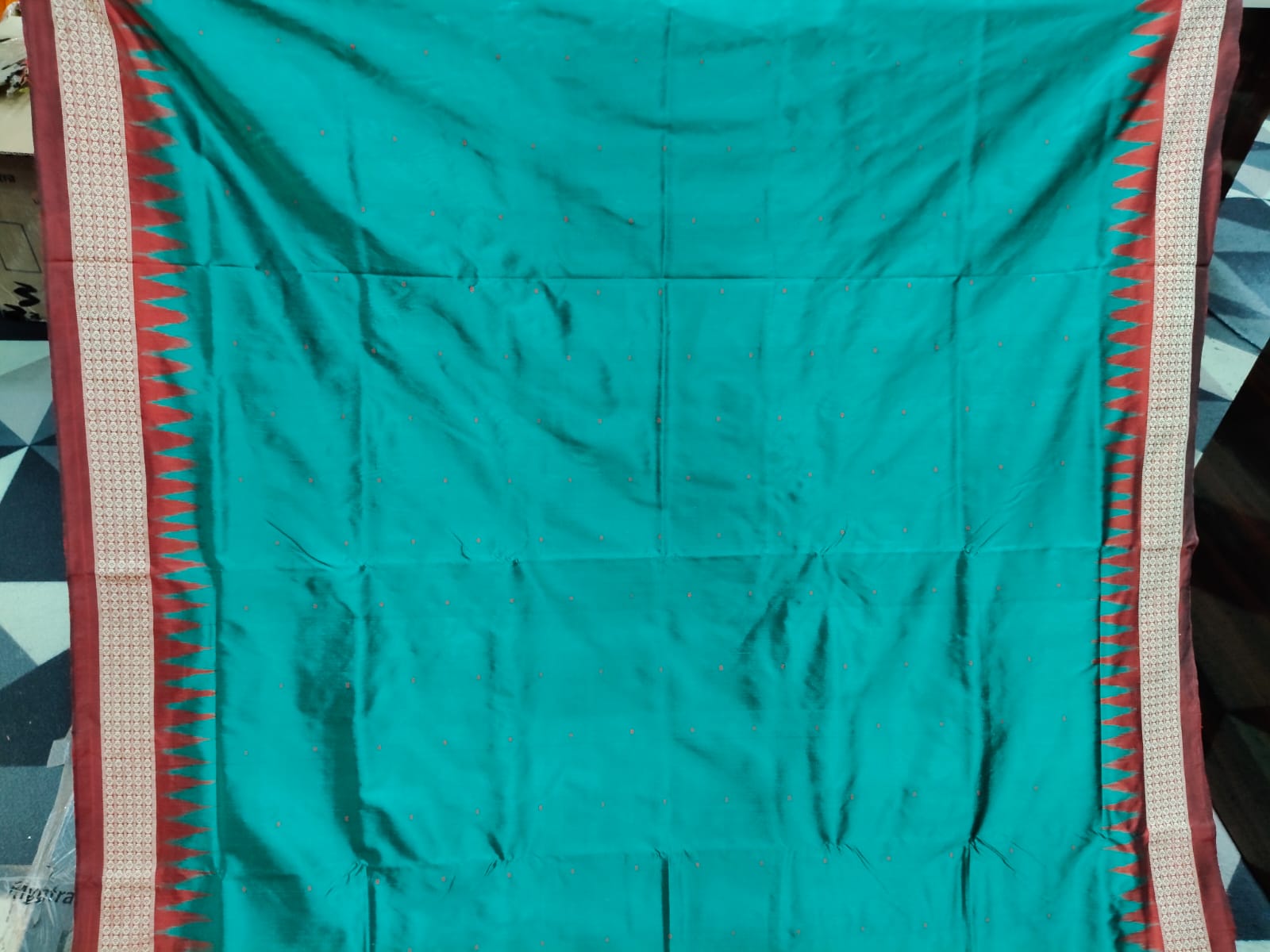 Rama Green Maroon Mini Buti Odisha Handloom Bomkai Silk Saree