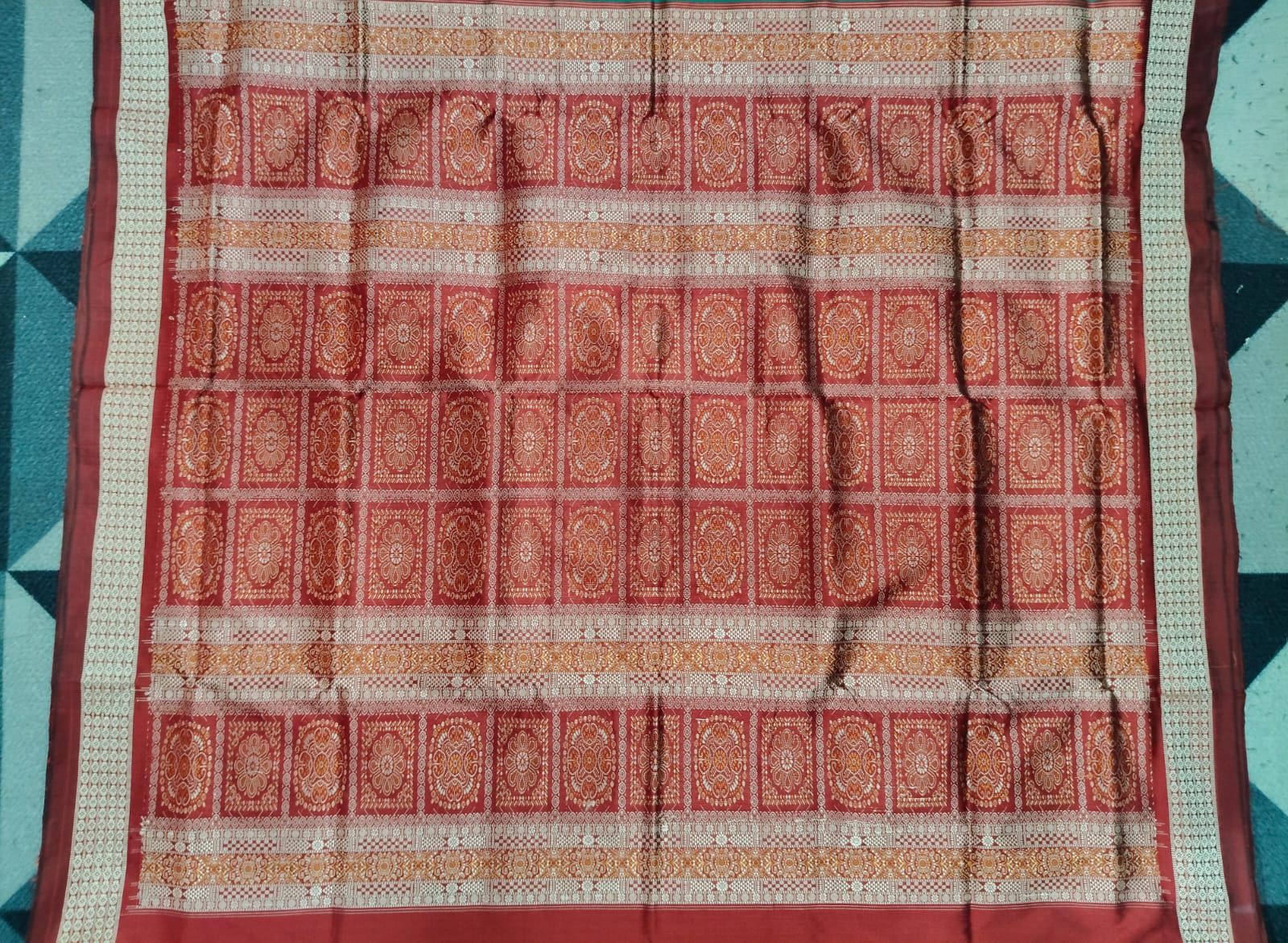 Rama Green Maroon Mini Buti Odisha Handloom Bomkai Silk Saree