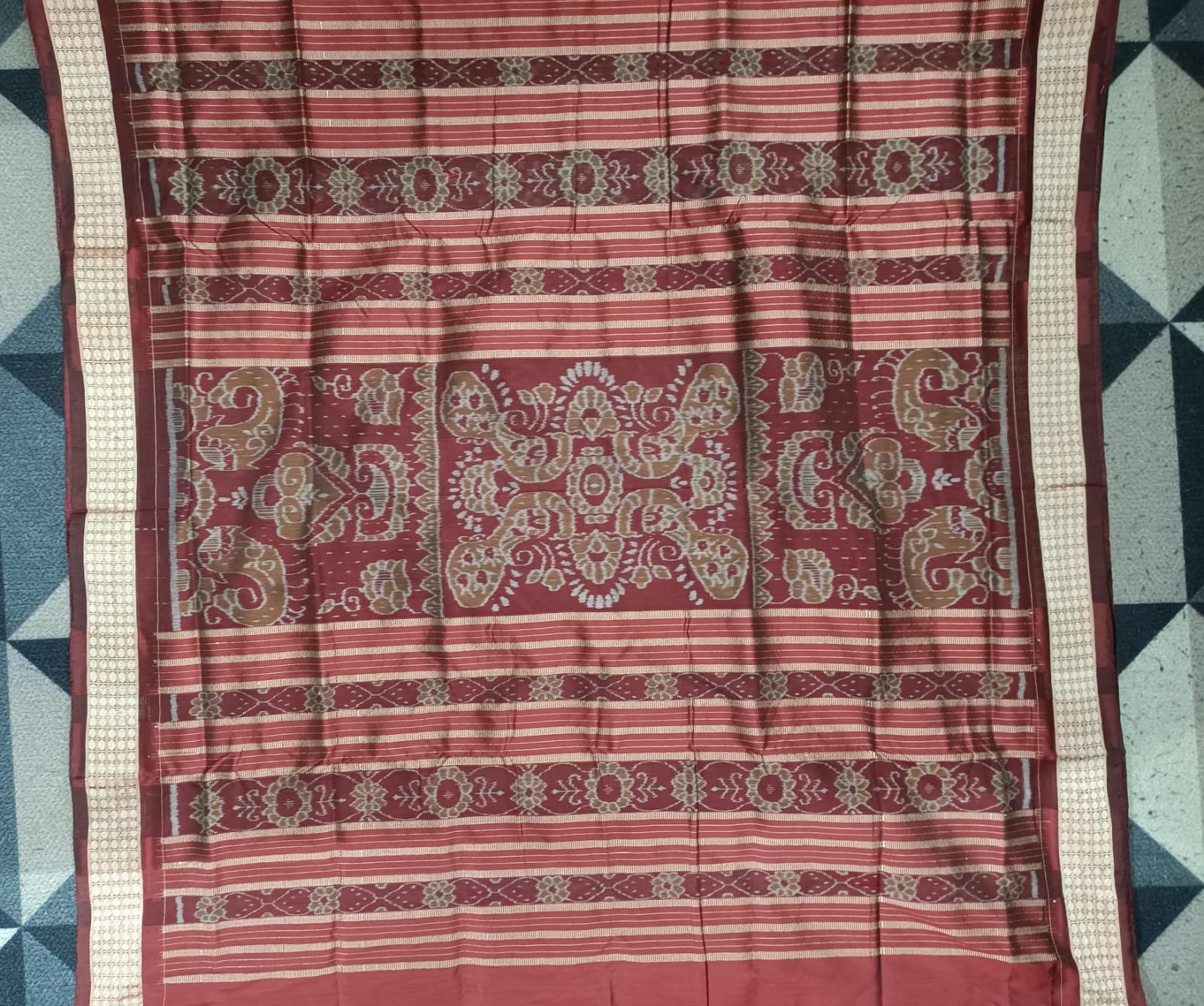 Green Black Mini Pasapali Sambalpuri Semi Silk Saree