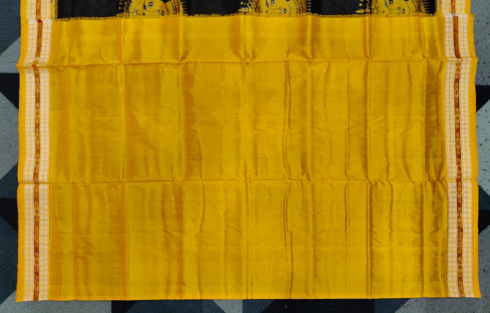 Black Yellow Odishi face Design Sambalpuri Silk Saree