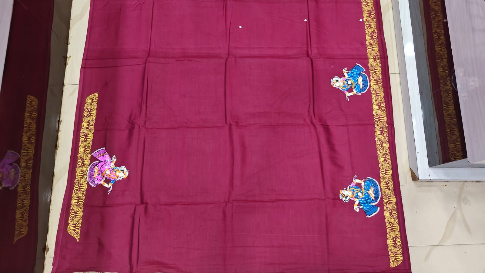 Maroon Navagunjara Theme Pattachitra Khadi Silk Saree