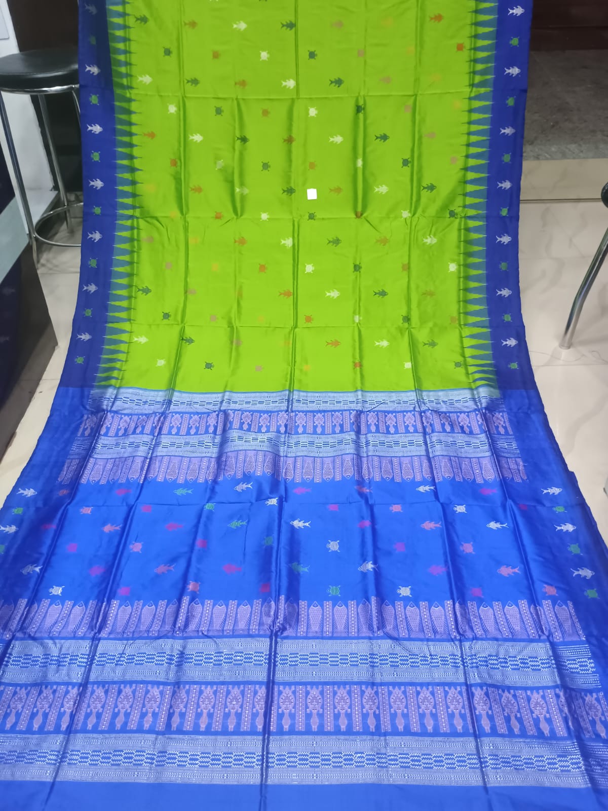 Parrot Green Blue Mastya Kachhap Bomkai Silk Saree