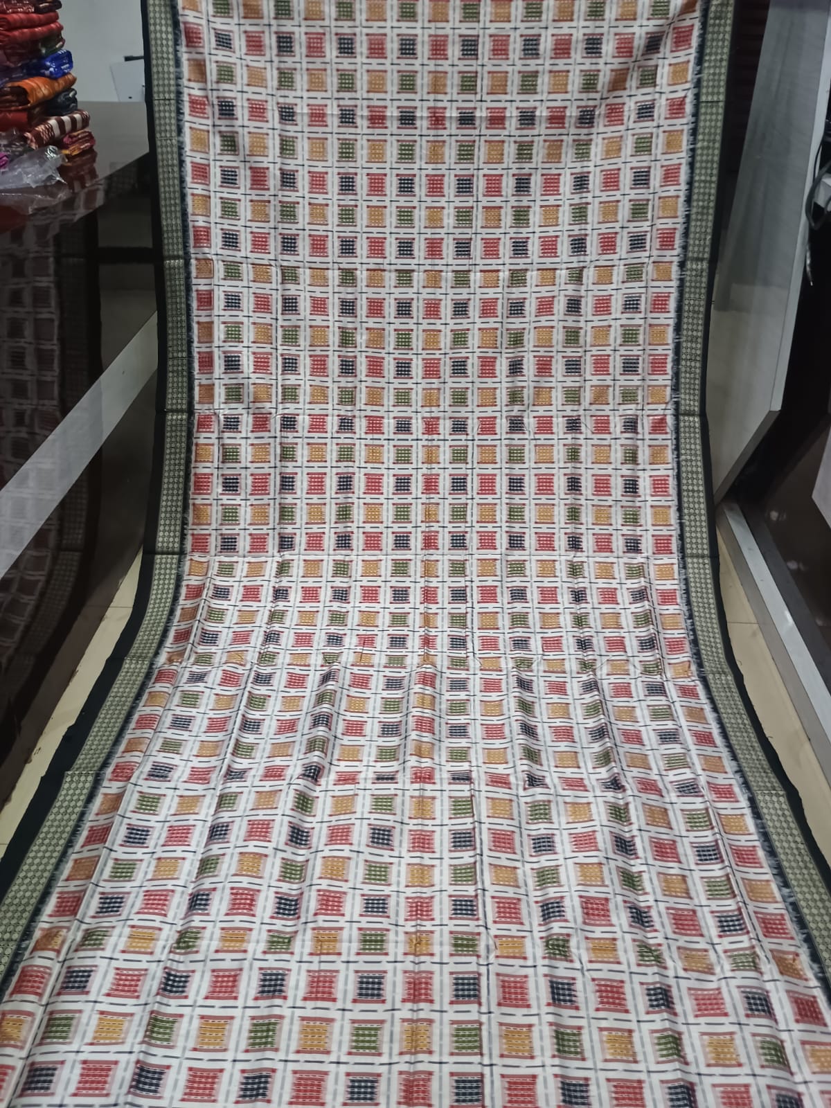 Cream and Black Aswini Design Sambalpuri Silk Saree