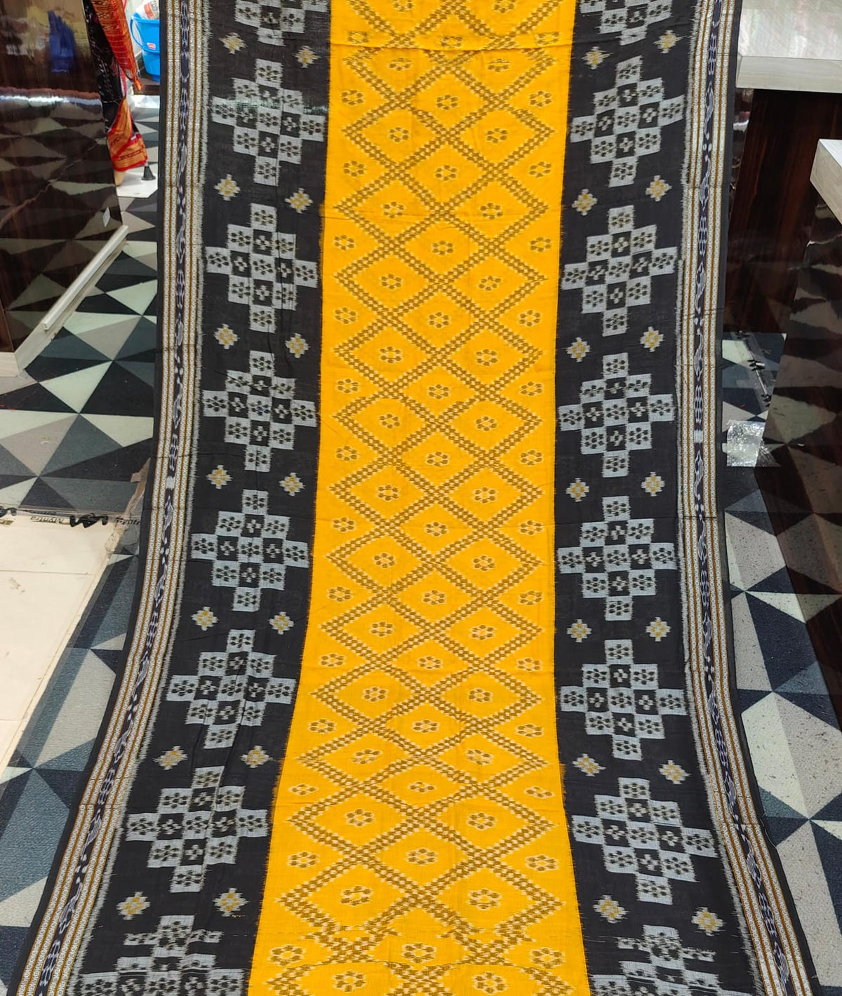 Yellow Black Tarabali Design Khandua Cotton Saree